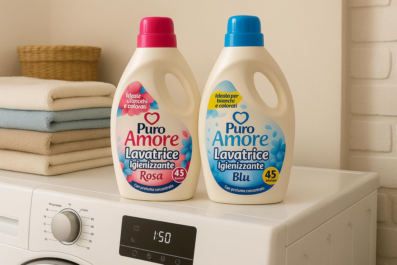 Puro Amore Detergente Liquido Lavatrice, Igienizzante Rosa e Blu, Profumo Concentrato, per Bianchi e Colorati, 2 Fragranze, 45 Lavaggi ciascuna – Confezione da 2, 4 o 6 pezzi (6)