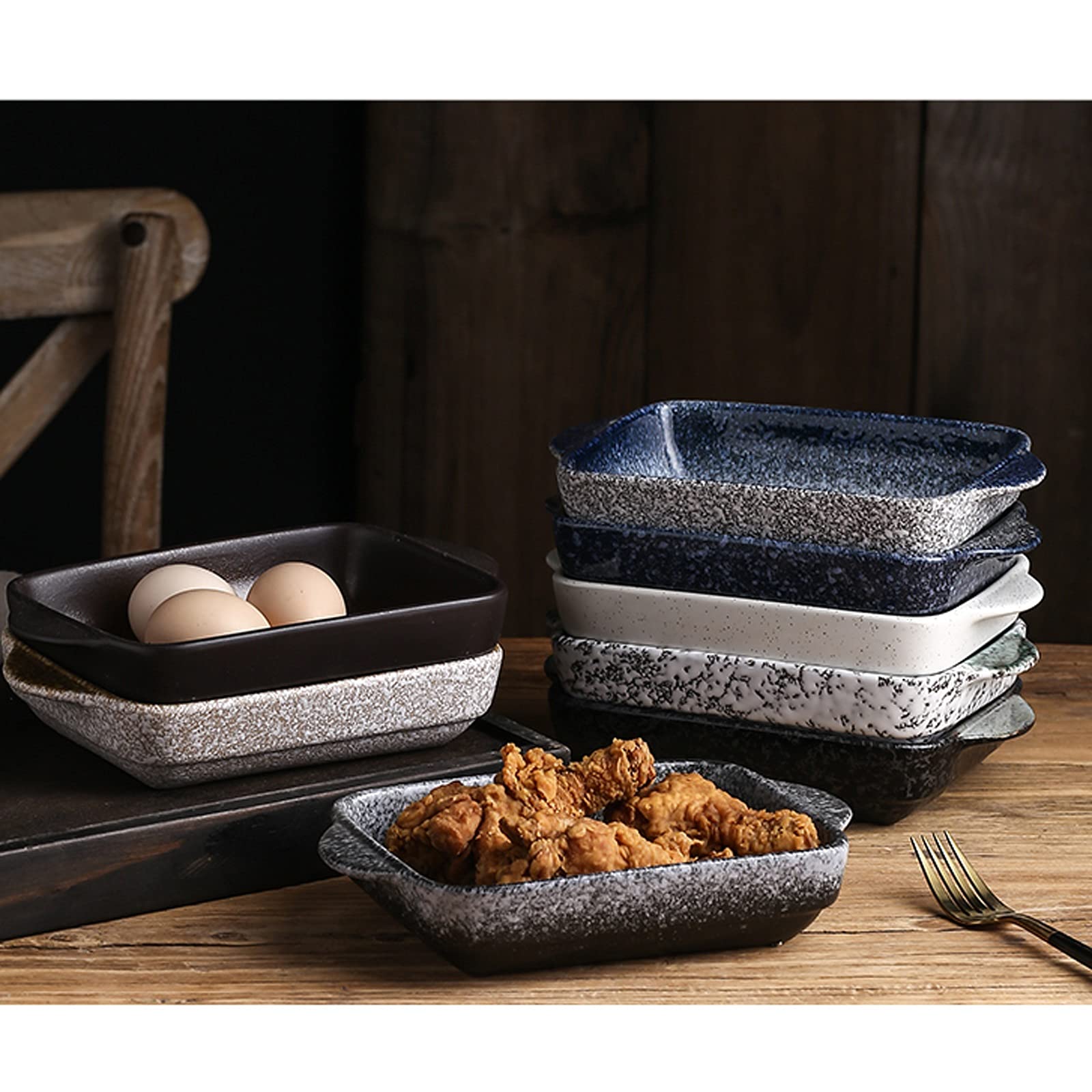 Sartenes para lasaña, Fuente de Horno Rectangular de gres for Asar Profunda con Asas Dobles (1 Pieza)