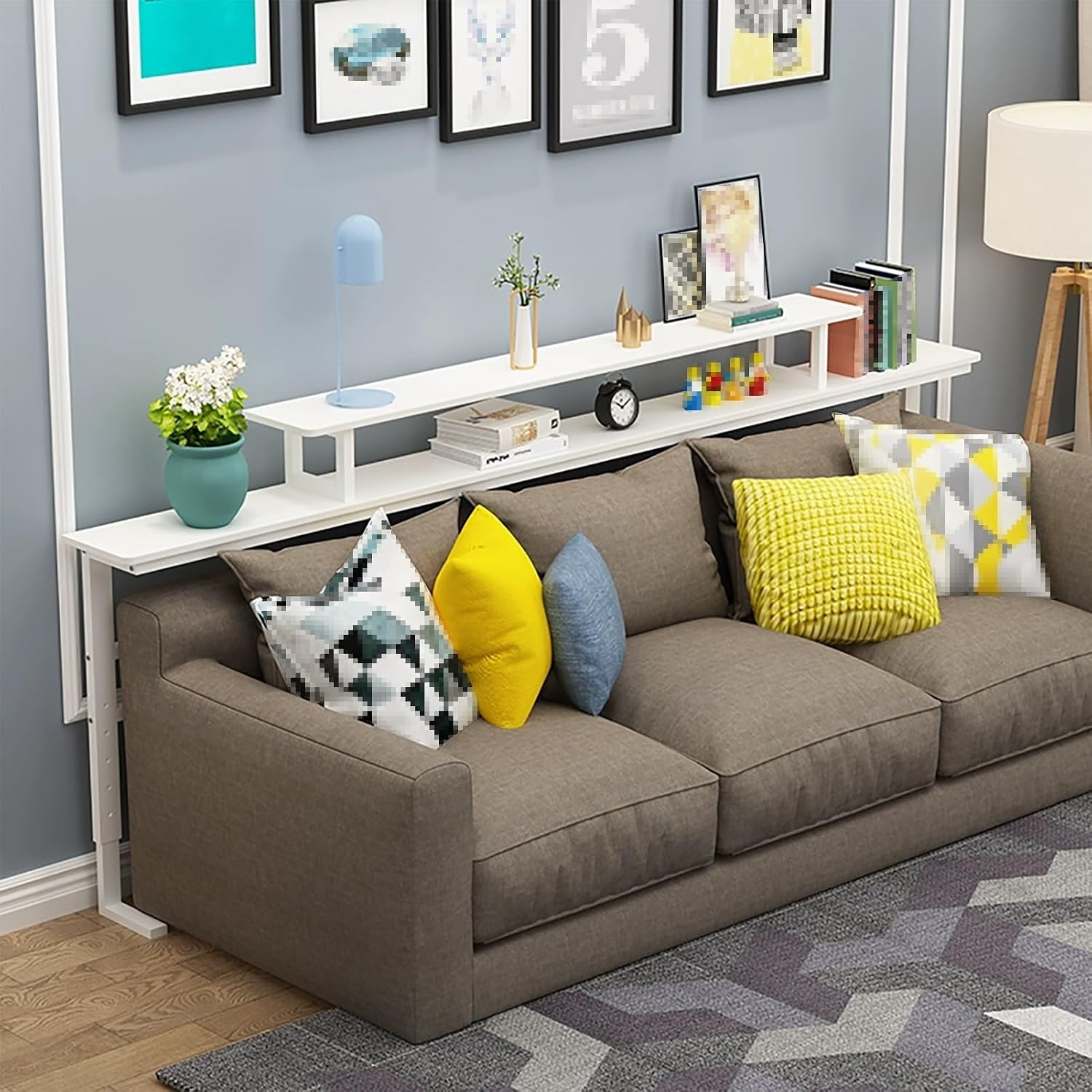 Narrow Console-Table, Long Entryway Table with Storage Shelves, Sofa Table Behind Couch, Height Adjustable, for Hallway, Living Room, Foyer(White,L90cm/35.4in)