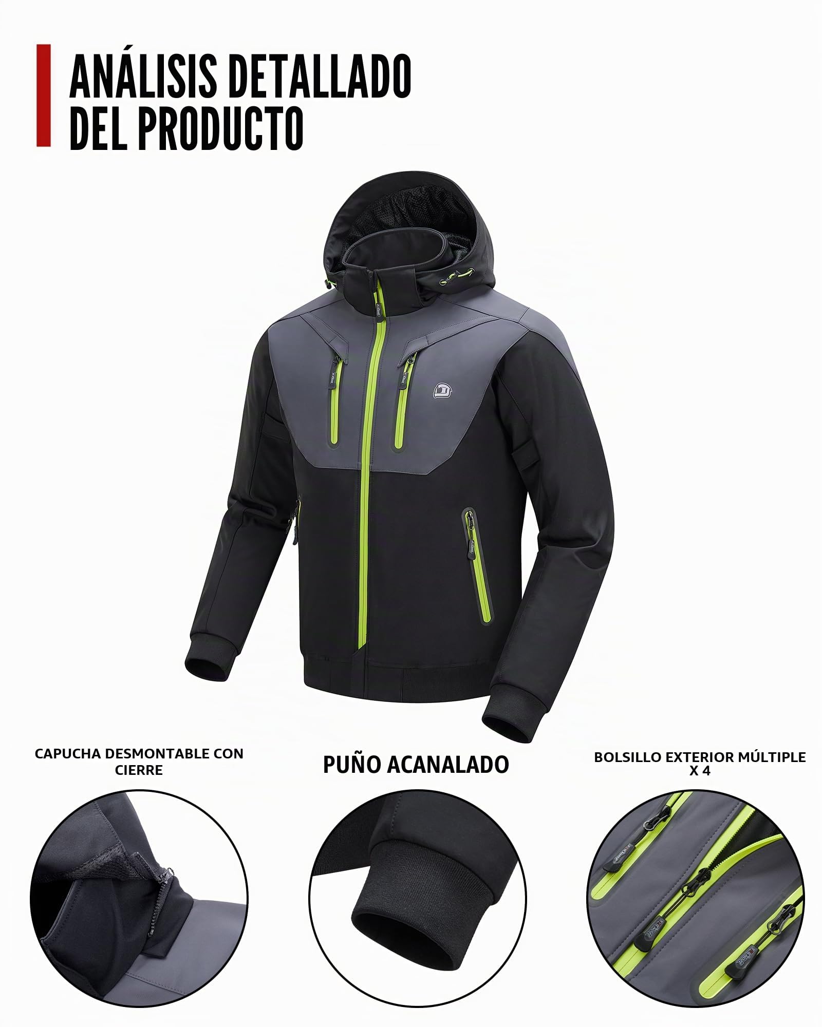 BORLENI Chaqueta de Moto para Hombres con Protectores CE Forro Extraíble Impermeable al Viento y al Agua para Todas las Estaciones XL