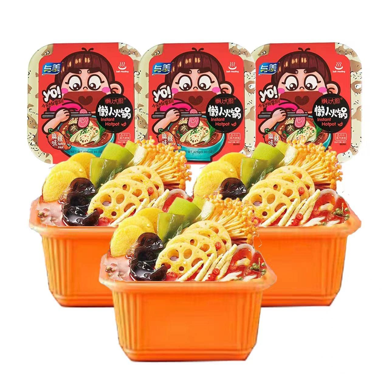 Yumei Instant Hotpot Self-Heating Noodle Veggies 2.8lb, Pack of 3 (Tomato flavor)