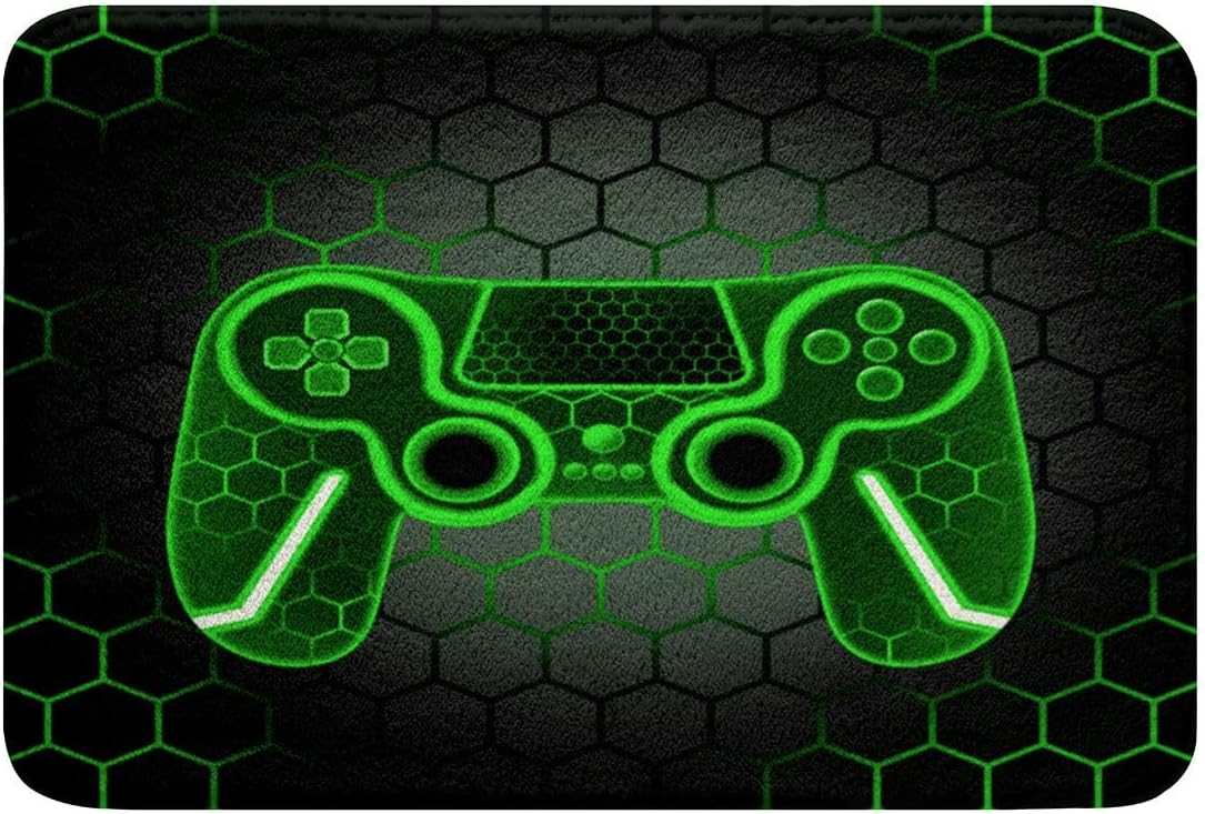 Castle Fairy Gamepad Kids Bath Mat,Video Game Geometric Honeycomb Mats Rugs,Girls Boys Room Decor,Console Hexagon Gaming Bathroom Carpets,Green Black Bath Rug,Absorbent Floor Mats,16Wx24L Inches image 3