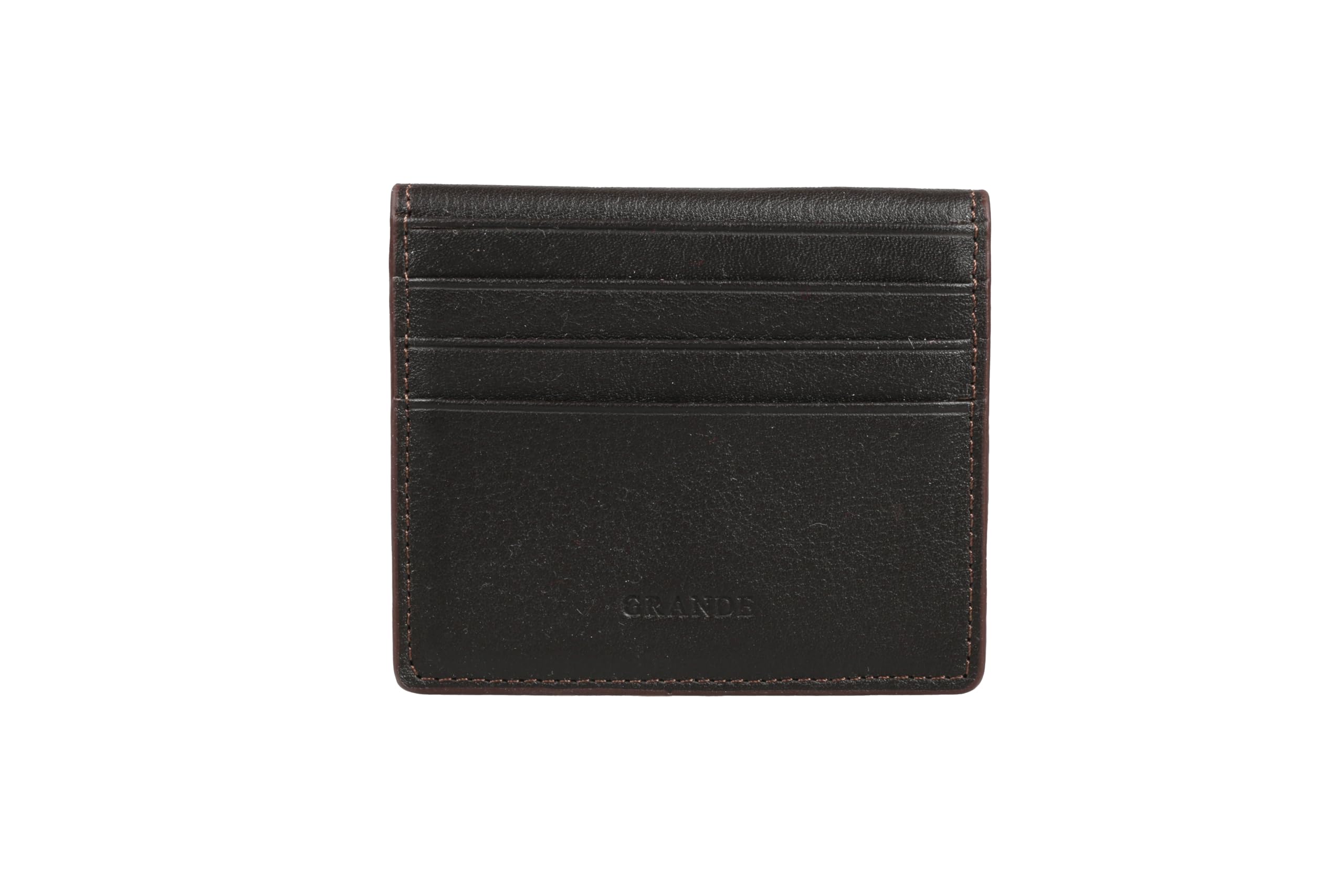 grande 762 Genuine Leather Card Holder For Men Slim Minimalist Card Case Small Magnetic Wallet (Dark Brown)