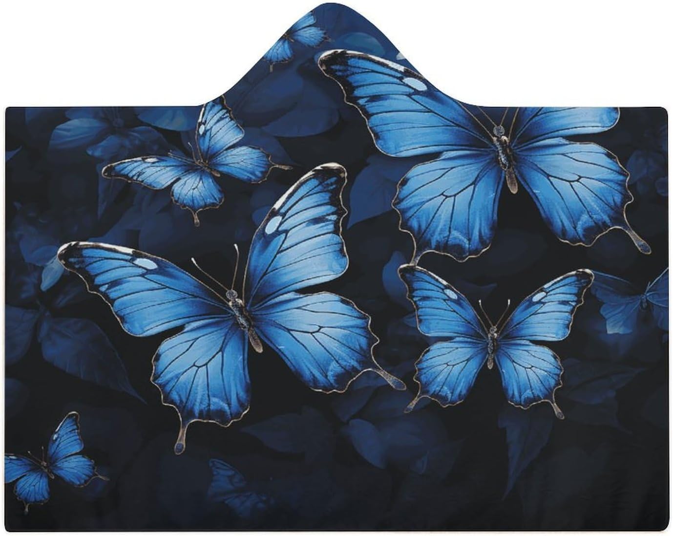 Dark Blue Butterflies Hooded Blanket Cozy And Functional,Wearable Blanket Hoodie for Women Men,Blanket Poncho Presents60 x80