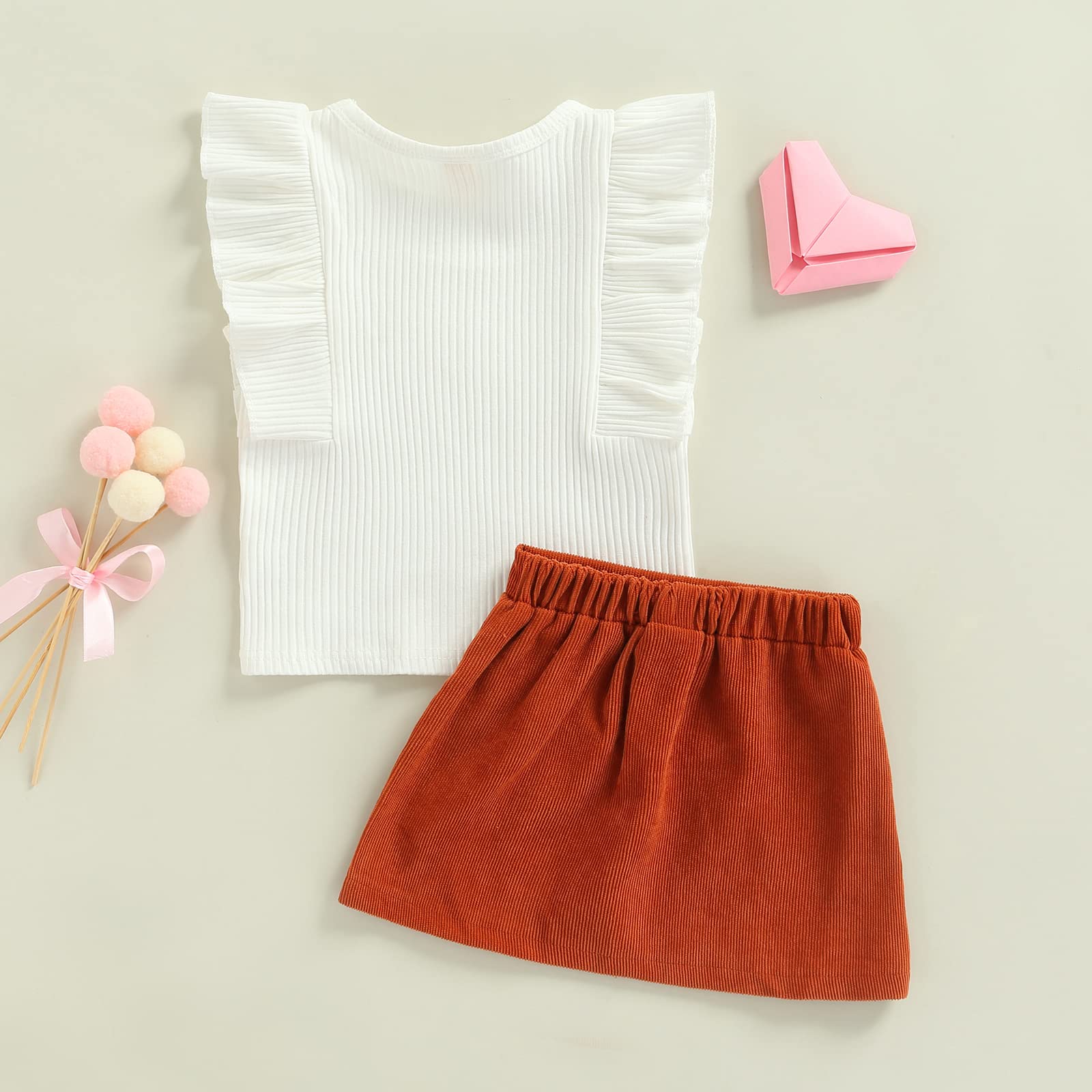 Toddler Infant Baby Girl Fashion Skirt Outfits Knitted T-Shirt Tops Button Mini Skirts Set 2Pcs Spring Summer Clothes (Heart+White, 3-4 Years)