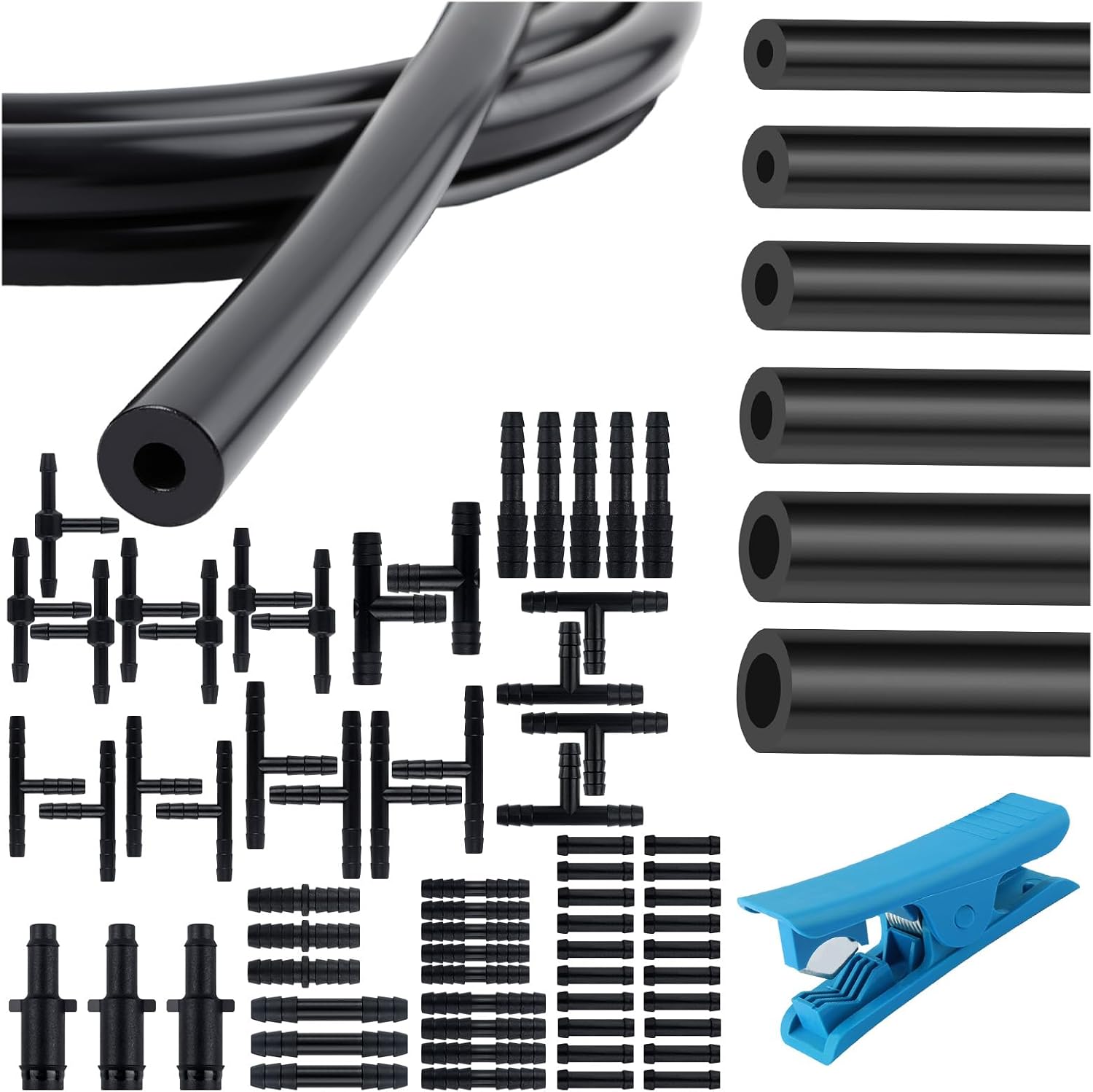 6PCS 5Ft Vacuum Lines Automotive with 64PCS Connectors,Multi-Size Silicone Vacuum Hose Automotive Kit Includes ID 1/8" 5/32" 3/16" 1/4" 5/16" 3/8",Vacuums Line Kit Replacement