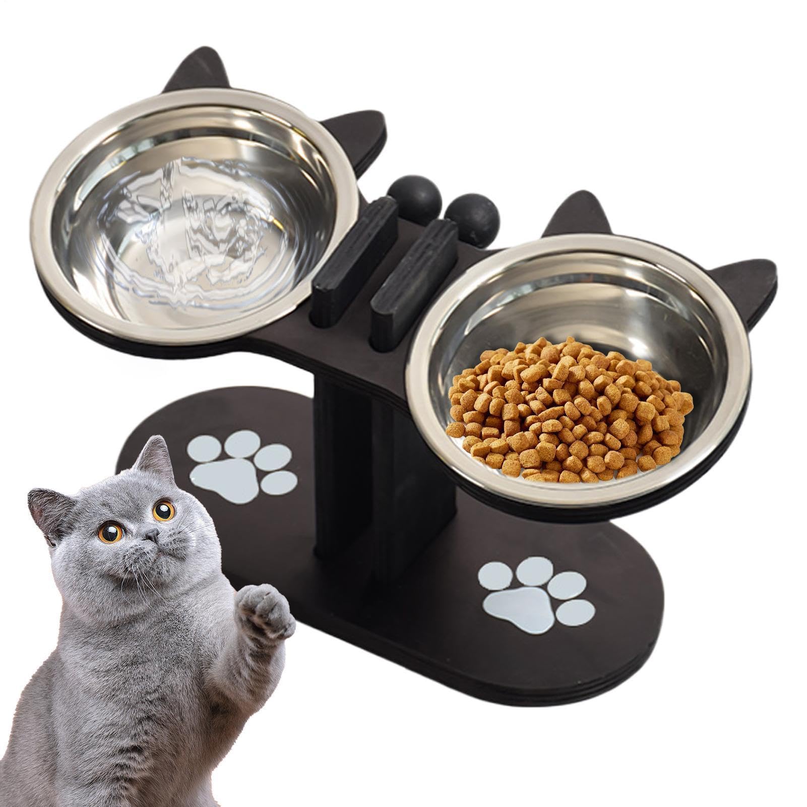 Gamelle et distributeur d'eau pour chaton et voyage avec support en bois