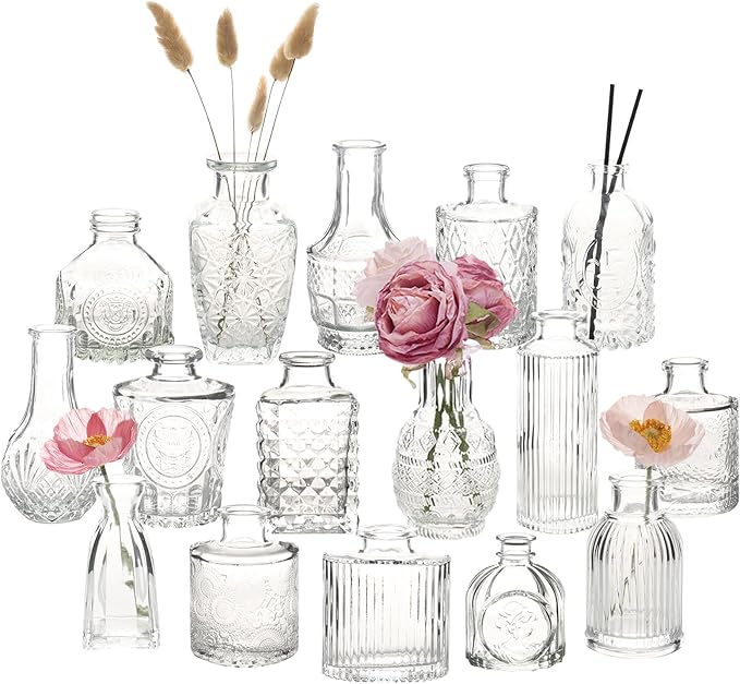 Bud Vases Set of 16 Pcs, Small Glass Flower Vases for Centerpieces