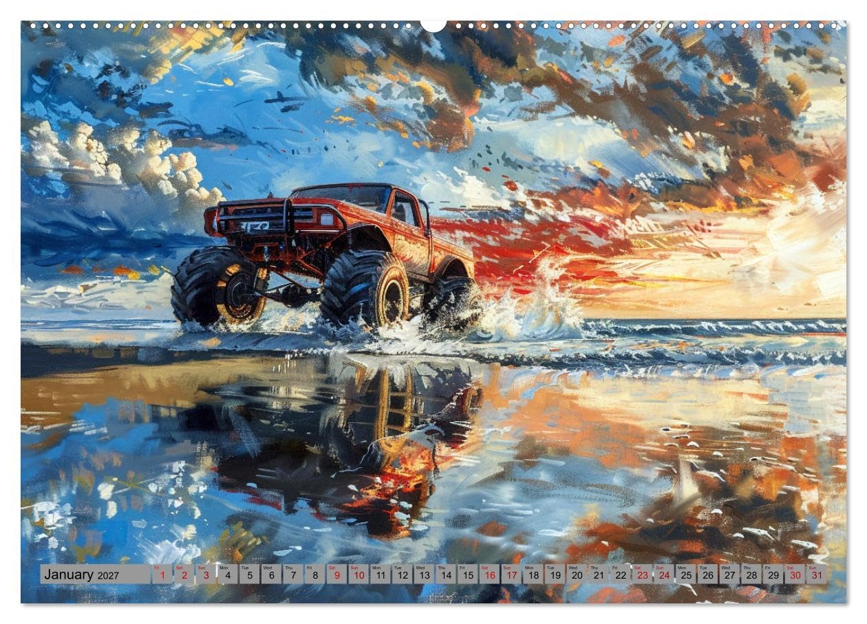 Monstertruck Madness (High Quality Premium Wall Calendar 2027 DIN A2 landscape),CALVENDO 12 Month Wall Calendar: Wild paintings of untamable off-road tucks