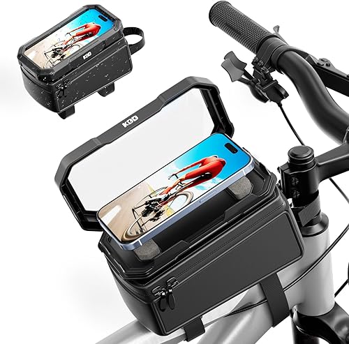 KDD Bolsa de marco frontal para bicicleta con soporte impermeable para teléfono, bolsa de almacenamiento de ciclismo de montaña, bolsa de manillar