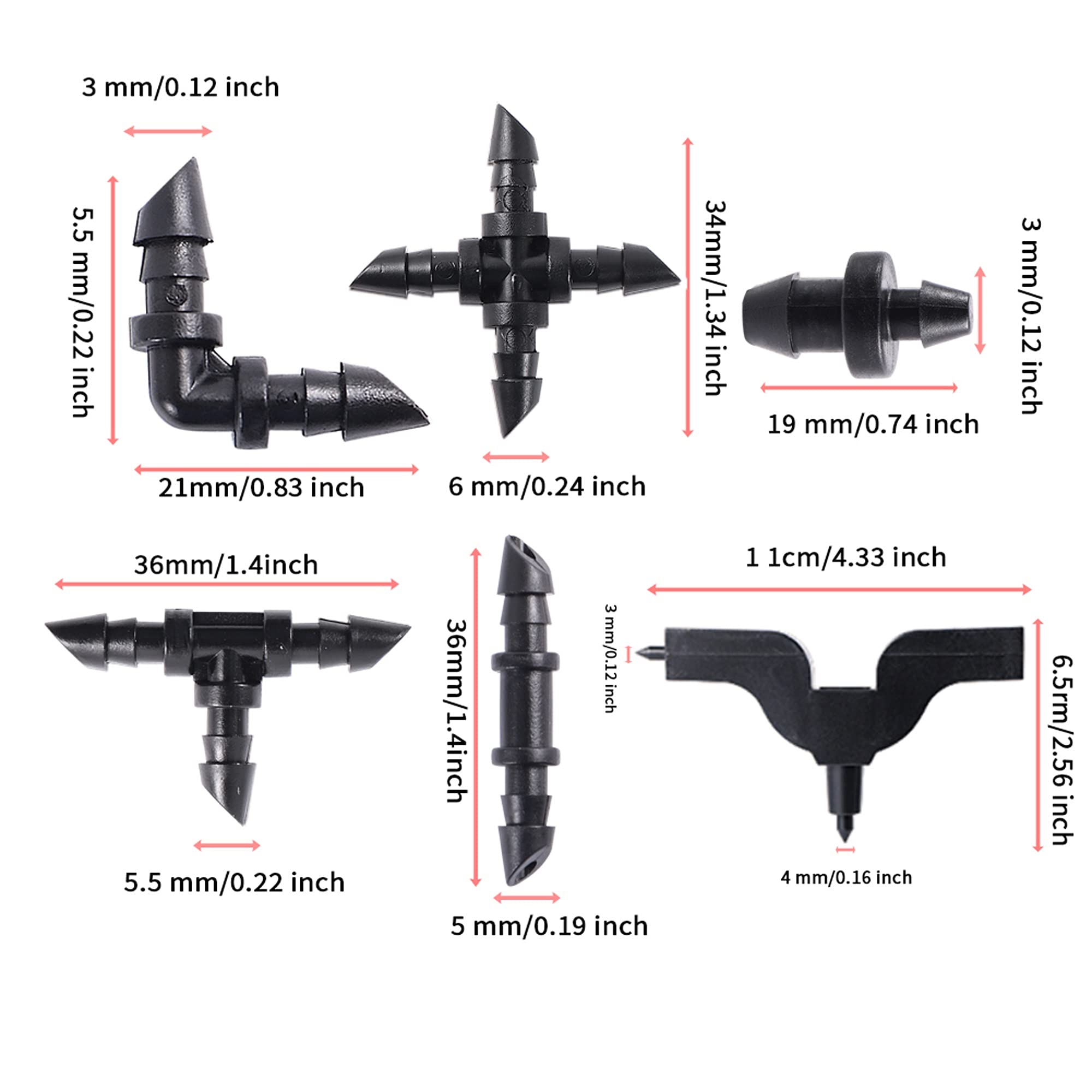 Armaturen für Bewässerungsrohre Schlauchverbinder, Messing-Schrägsteckverbinder-Set, 4/7 mm T-Winkel, gerade Gartenbewässerungs-Splitter