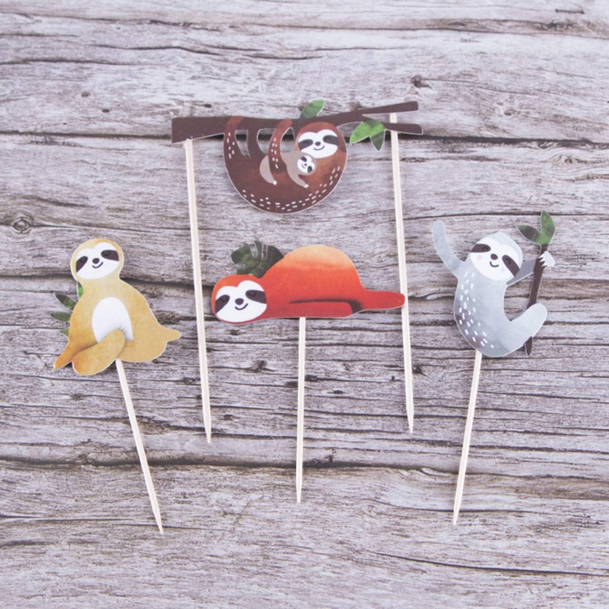 Toyvian Sloth Cake Topper Set Creative Cute Decor Cake Insert Card for Birthday Party Festival - 4pcs