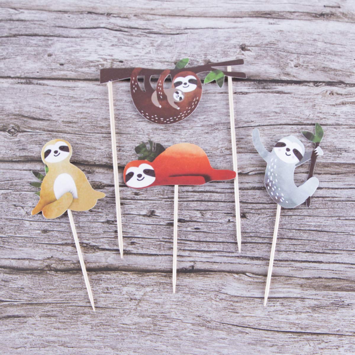 YeahiBaby 4-teiliges Faultier Kuchen-Topper Set – Aus Papier, Süße Deko Für Geburtstagsparty & Feste
