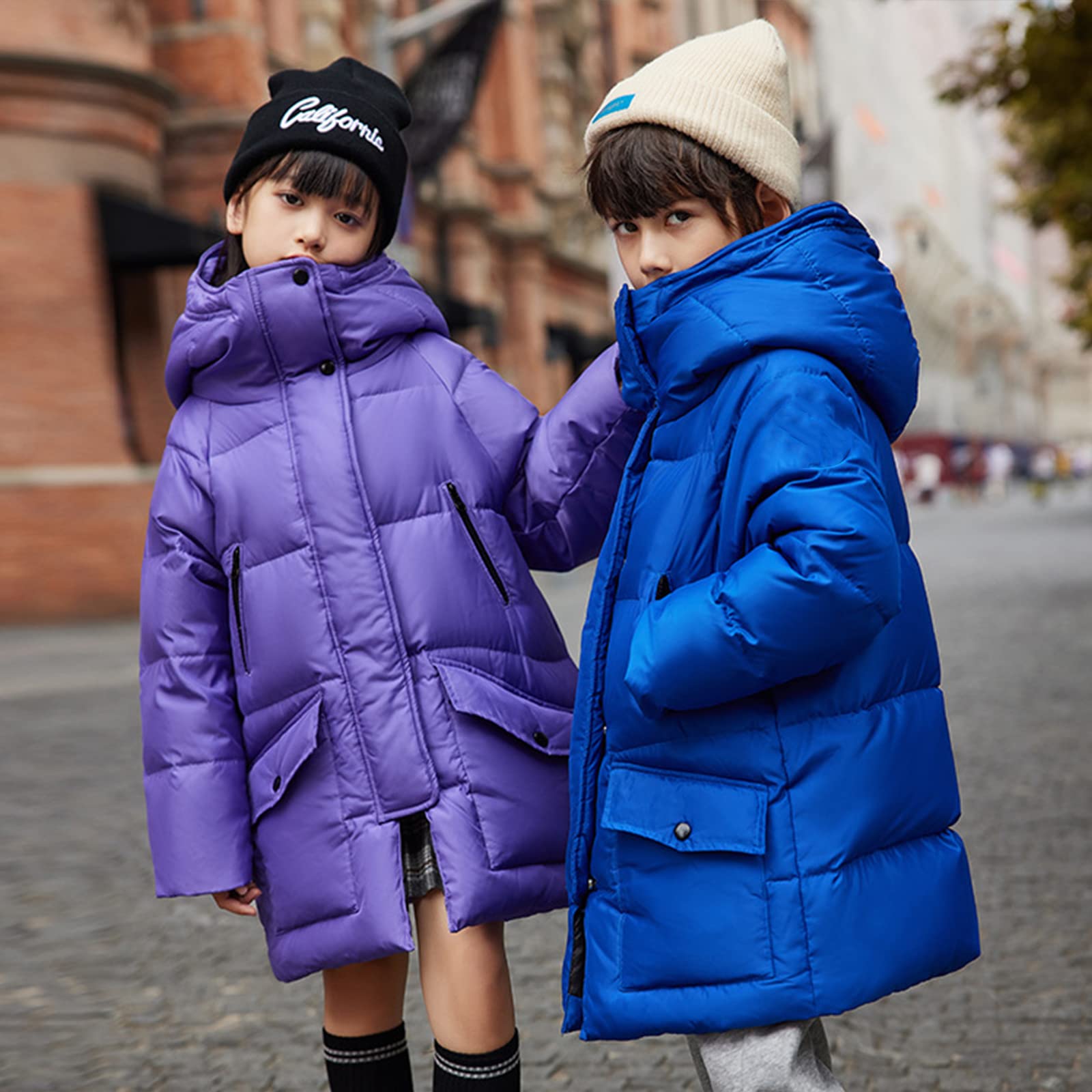 Piumino di Media Lunghezza per Bambini Ragazze Ragazzi Inverno Ispessimento Moda Giacca con Cappuccio Abbigliamento Caldo 90 Soffice Piumino D'Anatra Bianca,Red,8T(140CM)