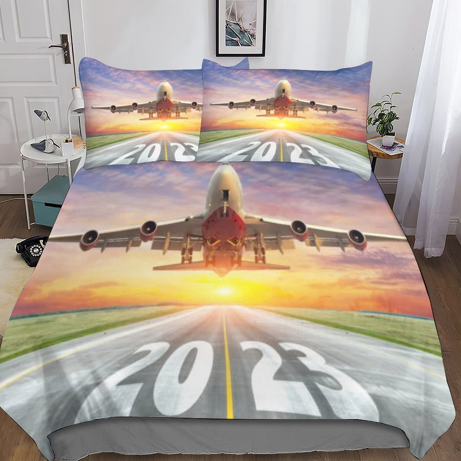 Housse de couette aéronefs 3D parure de lit microfibre thème du vol housses taies garçons filles