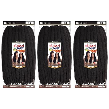 SHAKE-N-GO 3x Cuban Twist 24" 3-PACK JET BLACK 1
