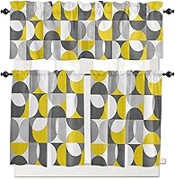 Vista 31 de Cenefa de cocina para ventanas, Día de la Independencia, pentagrama, textura de arpillera a cuadros, semitransparente, con bolsillo para barra