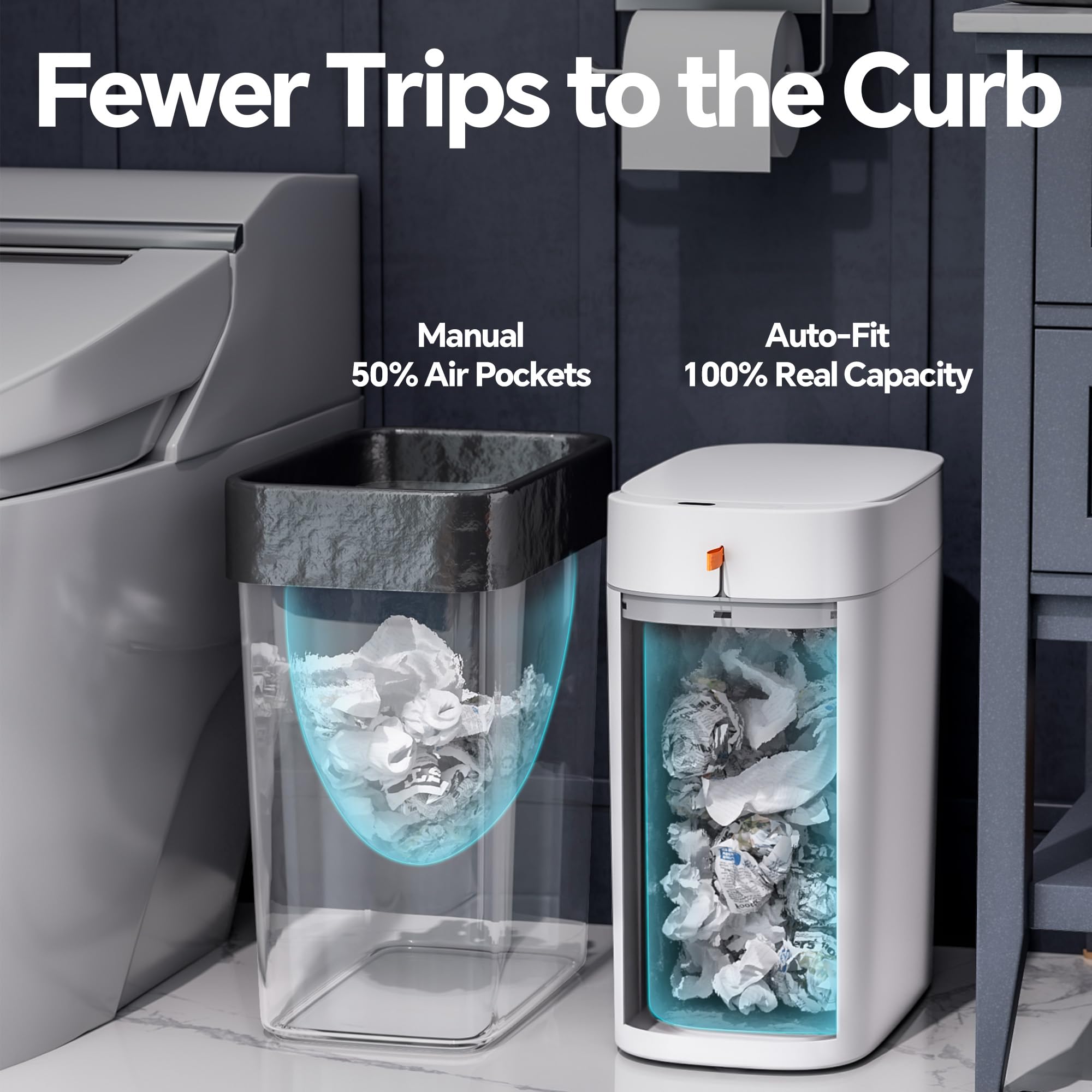 CTIME Cubo de basura de baño con tapa, cubo de basura delgado de 3.5 galones con sensor sin contacto, bote de basura inteligente de succión automática, adecuado para dormitorios, oficinas, cocinas y