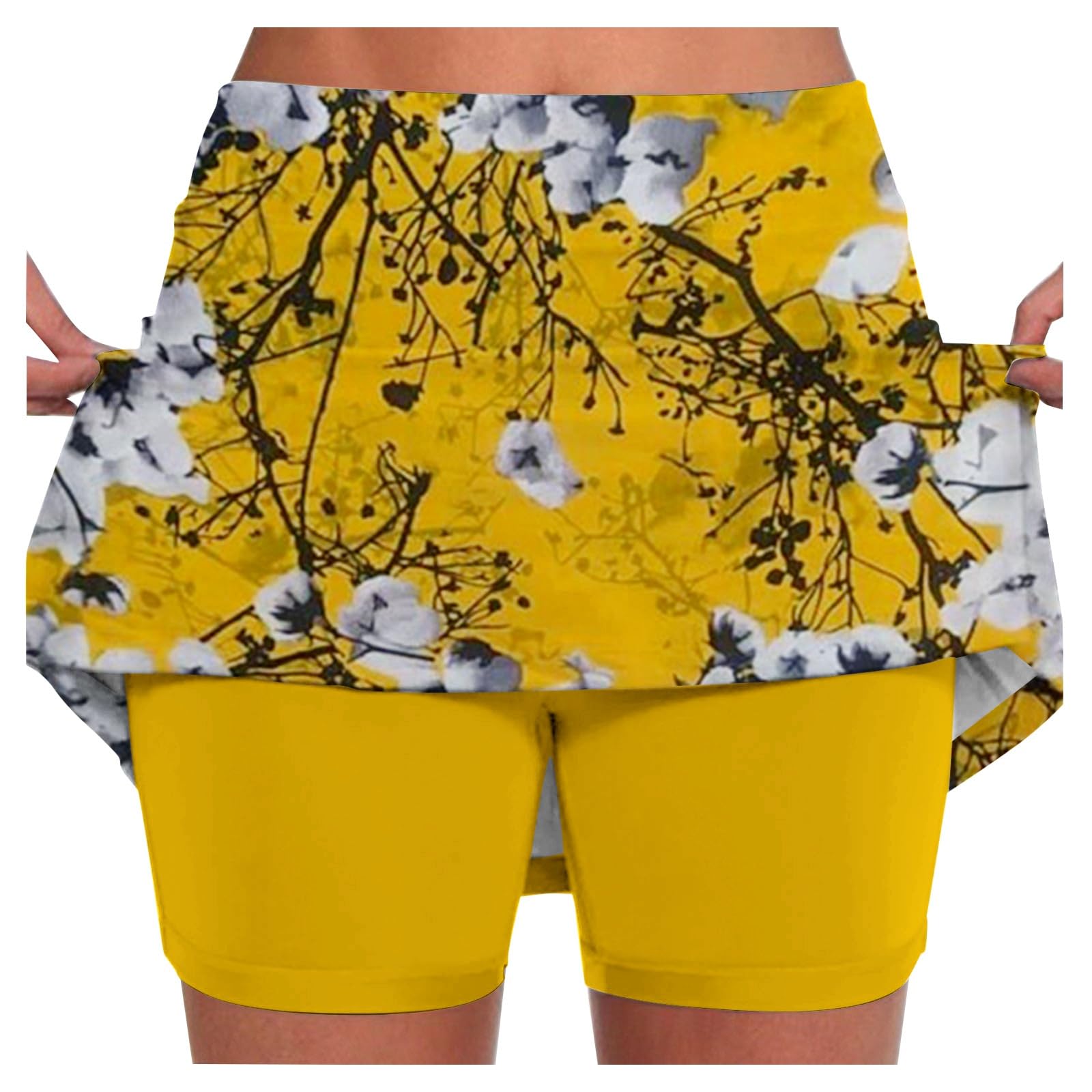 Jupe Short Femme Ete Sport 2 en 1 Grande Taille Jupe Tennis avec Poche Décontracté Skorts Skirt Ventre Plat Fleurs Imprimé Jupette pour Le Golf La Randonnée La Course À Pied Le Cyclisme