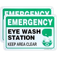 2 Pack Emergency Safety Sign, Eye Wash Station Sign, 10"x 7" .040 Rust Free Aluminum Reflective, UV Protected and Weatherproof