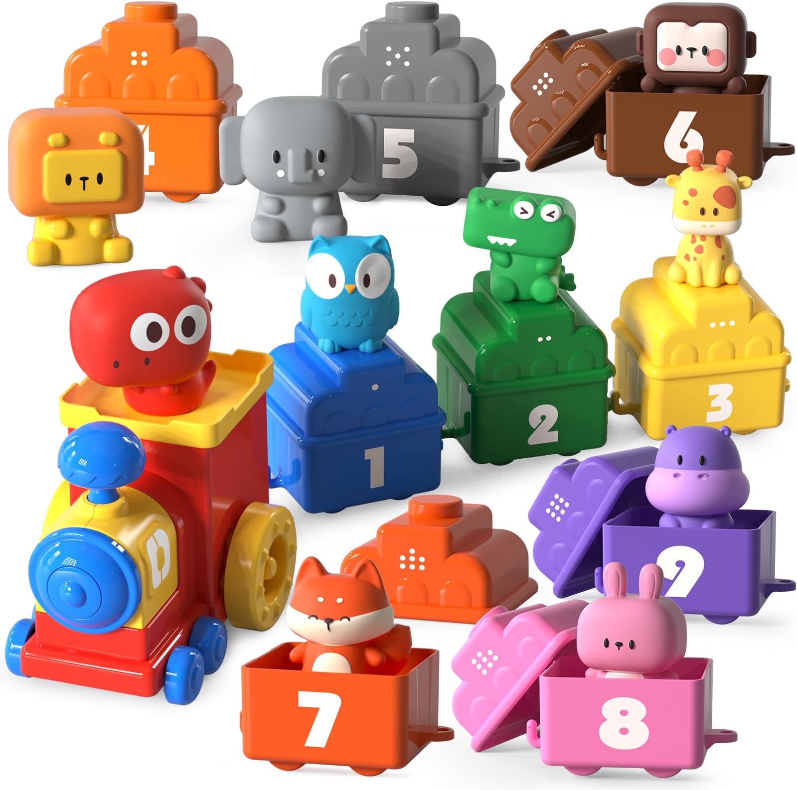 Lehoo CastleMontessori Toys for 1 2 3 Year Olds, Farm Animals Train Toys Gifts for 1-3 Year Olds Girls Boys, Toddler Toys Stacking Counting Matching & Sorting Educational Learning Toys for Kids