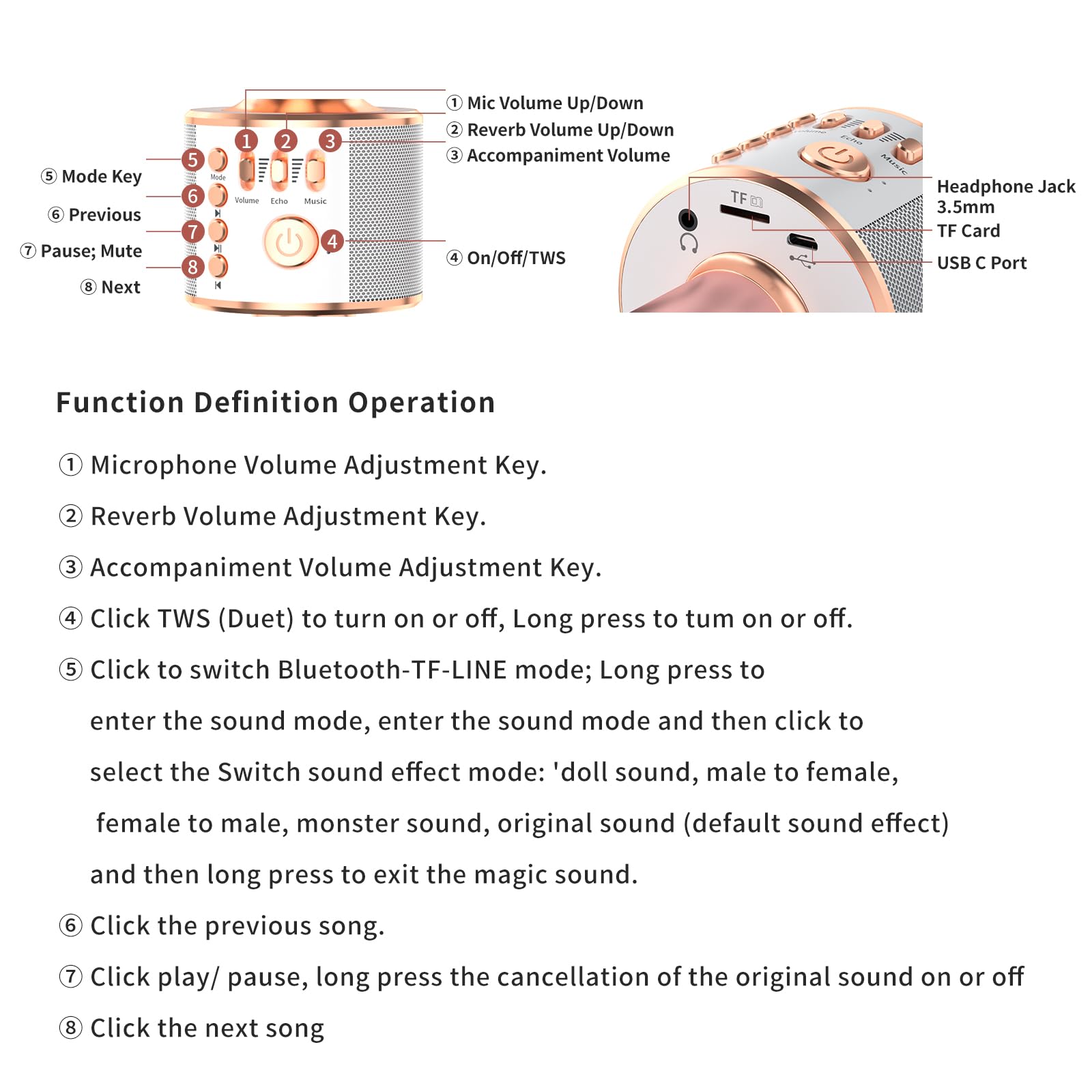 Bambini Karaoke Microfono 3-in-1 Portatile Handheld Bluetooth Microfono Altoparlante Registratore con Voice Changer Singing Giocattoli per Ragazzi Ragazze Adulti Regalo di Compleanno di Natale