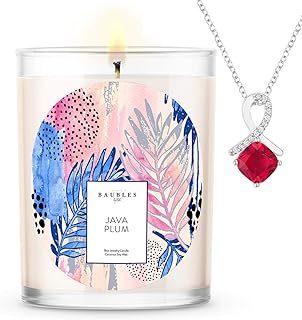 Baubles Java Plum Scented Premium Candle and Jewelry with Surprise Pendant Inside | 18 oz Large Candle | Made in USA | Parrafin Free