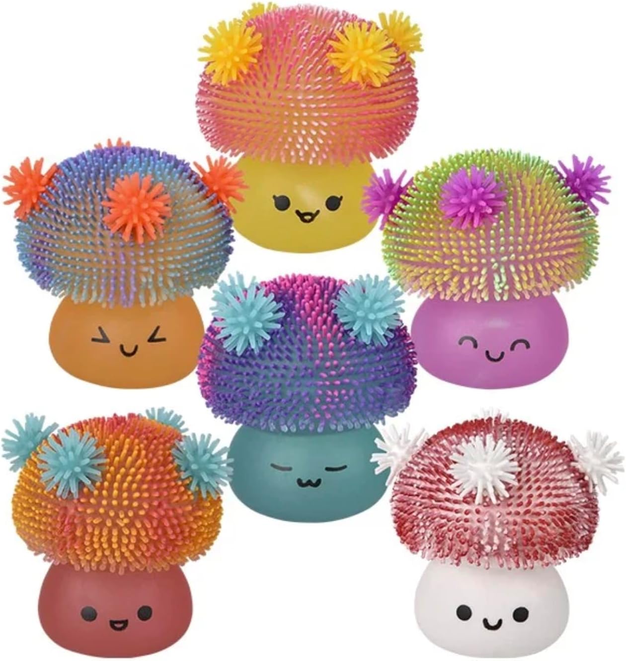 Mushroom Sugar Puffer Squeeze – Party Favors for Kids Birthday Goodie Bags Reward Box Treasure Chest Carnival Prizes – Stress Relief, Fidget Toy, Sensory Toy (Three Piece Set- Random Colors)