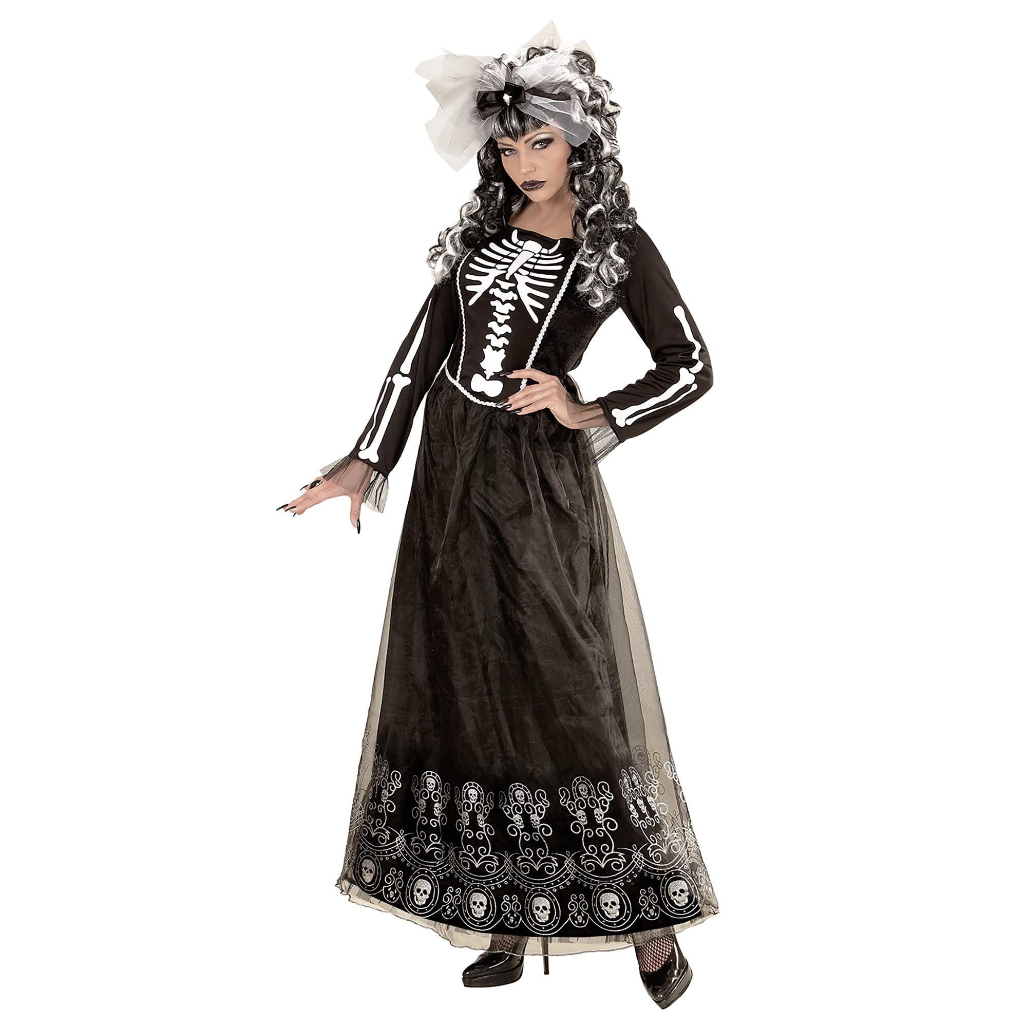 Widmann Skelett-Kostüm Aus Spitze – Enges Schwarzes Kleid Mit Knochen-Print – Perfekt Für Halloween & Mottopartys