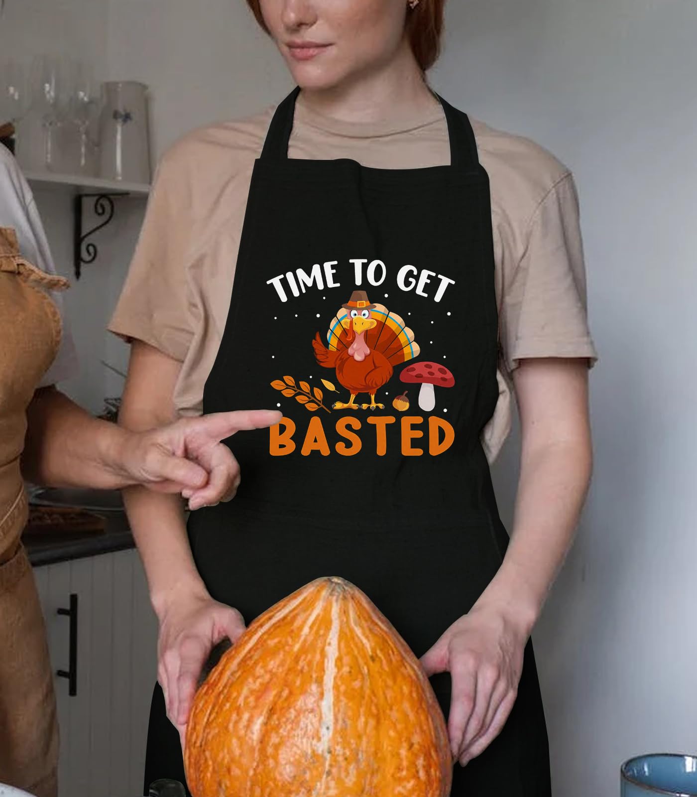 Divertidos delantales navideños para hombres y mujeres con bolsillos, delantal de otoño para cocinar cocina, regalos para Acción de Gracias, Halloween, Negro -, talla única