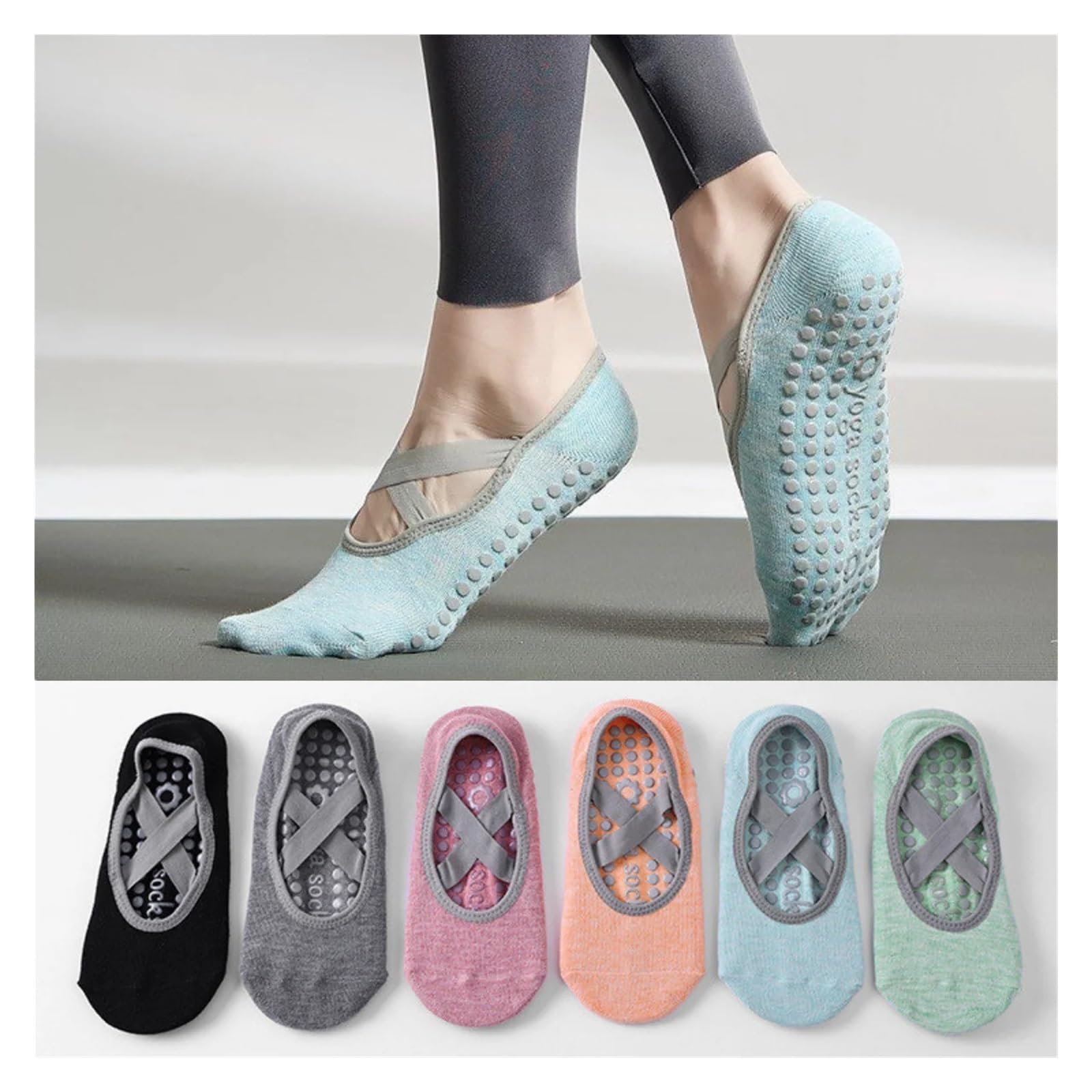 1 Paar Professionelle Frauen Yoga Socken Silikon Anti-Slip Ballett Pilates Socken Frauen Backless Atmungsaktive Bandage Tanz Sport Socken Ideal für Yoga, Pilates, Sport und Tanz(Khaki)