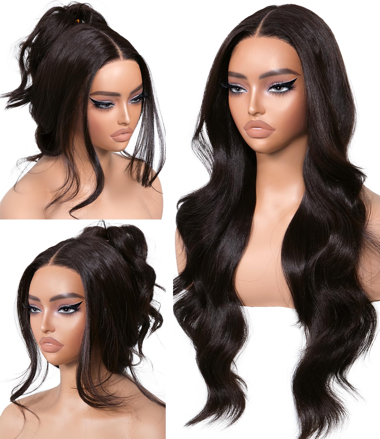 Highlights Synthetic Lace Front Wigs Body Wave Glueless Wigs With Bangs Black Blonde Pre Plucked Pre Cut HD Lace 13x5x1 Middle Part Wigs For Woman 26 Inch