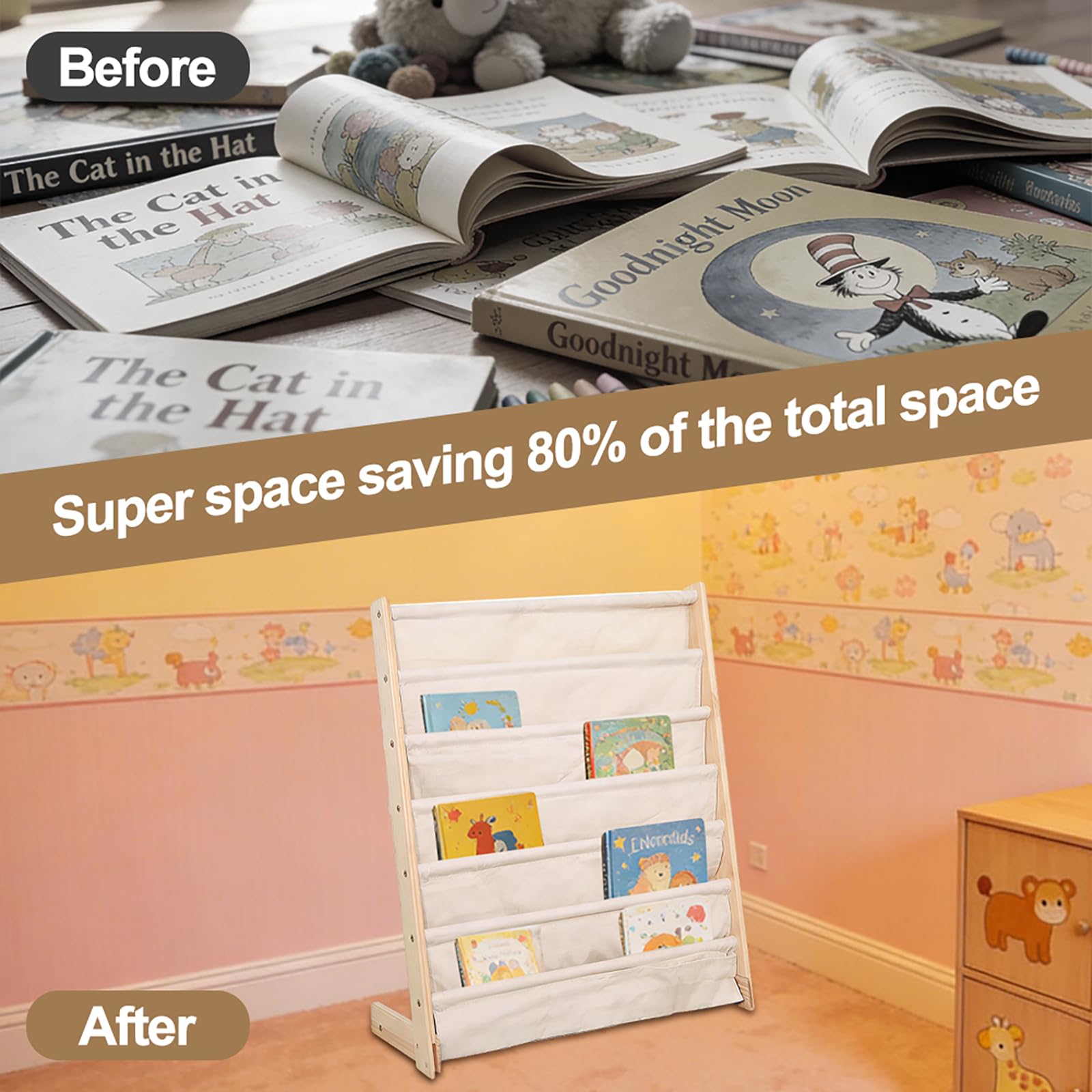 Estantería Infantil, Libreria Estanteria Montessori con 6 Niveles, Estanteria de Juguetes, Organizador de Libros para Habitación Infantil y Sala de Juegos, 75 x 30 x 80 cm (Beige)