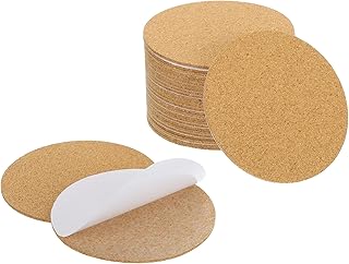 sourcing map 30 posavasos redondos autoadhesivos de corcho de 3.5 x 3.5 pulgadas con respaldo adhesivo para manualidades, decoración de mesa y bebidas, 0.08 pulgadas de grosor, color marrón