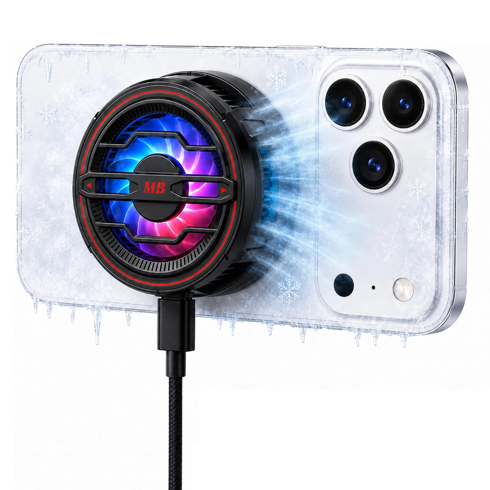 Refrigerador magnético para smartphone para videojuegos, refrigeración | 3 segundos. Enfriamiento rápido, carga y refrigeración al mismo tiempo, funcionamiento silencioso de 25 dB