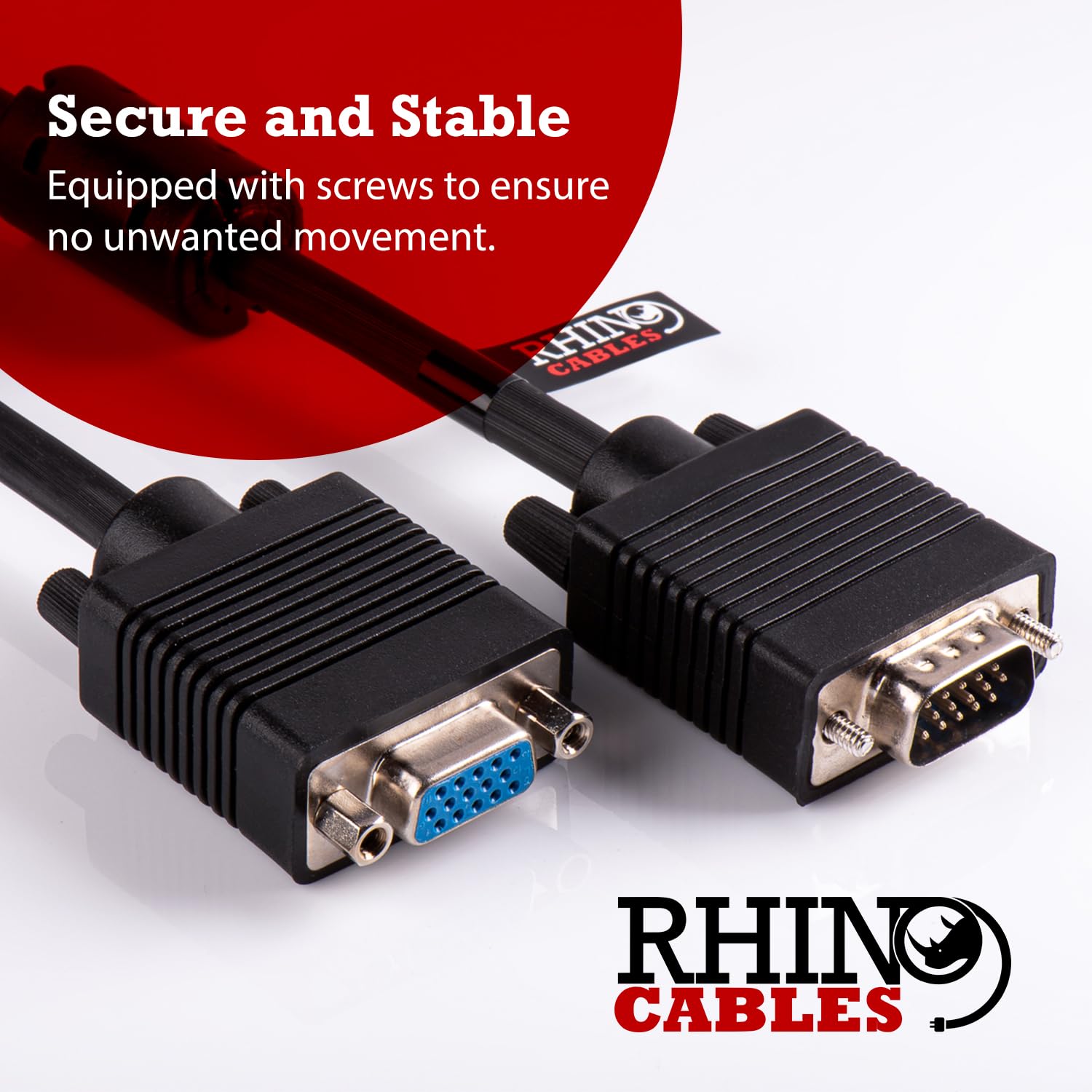 rhinocables VGA Extension Cable, 15 Pin Male to Female VGA Cable, SVGA Display Extender Lead for Computer Monitors and Displays (5m)