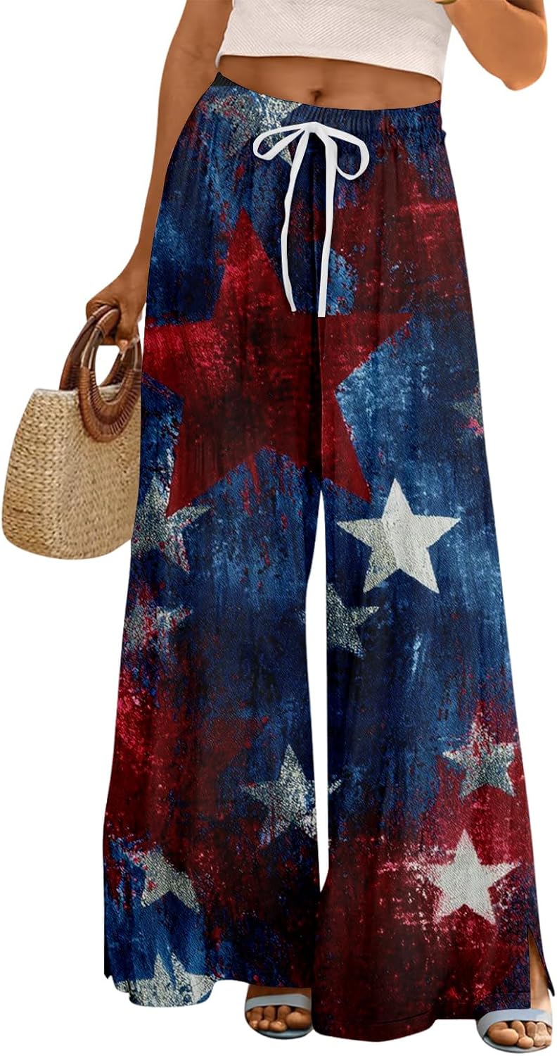 Wide Leg Sweatpants Women Women's Patriotic Wide Leg Pants American Flag Distressed Paint Drip Print