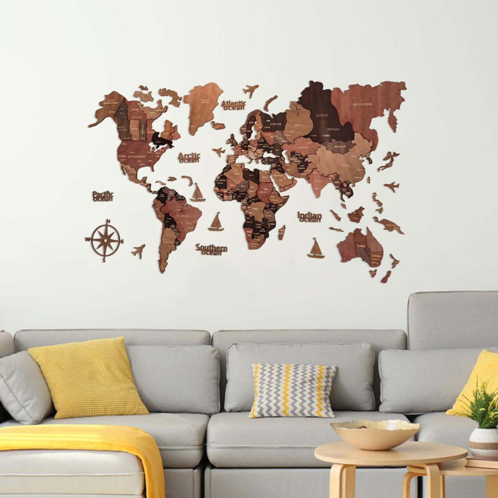 Map Wanddeko – Künstlerische Atlas-bedruckte Leinwand, rustikales Poster | gerahmt | Kunstteller mit Reisethema, Haus, Wanddekoration für Zuhause, Schule, Café, Wohnung, Schlafsaal
