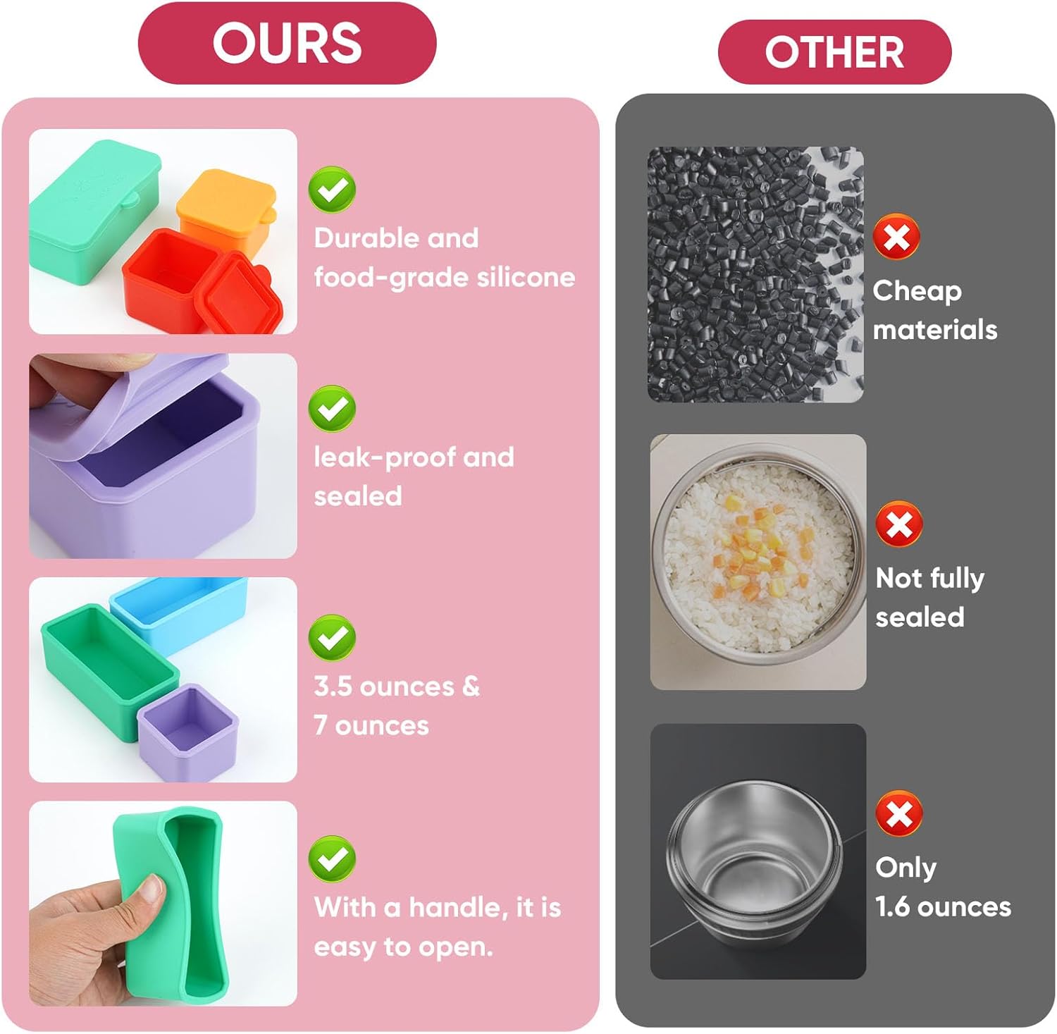 6 Pack Silicone Lunch Box Divider Compatible with OmieBox – Leakproof Dip Containers, Reusable Soft Silicone Snack Containers for crackers,nuts,Salad Dressing & Snacks On the Go
