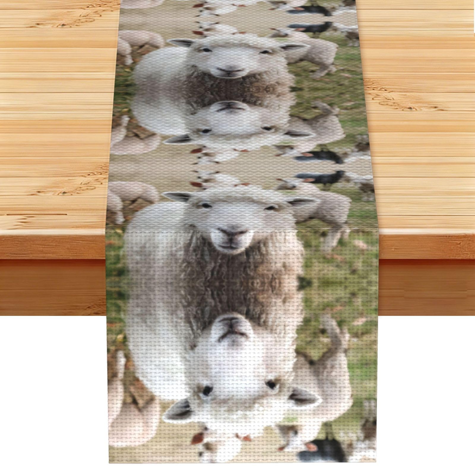 Cute Sheep Lamb Linen Feel Table Runner Wedding Party Home Decoration