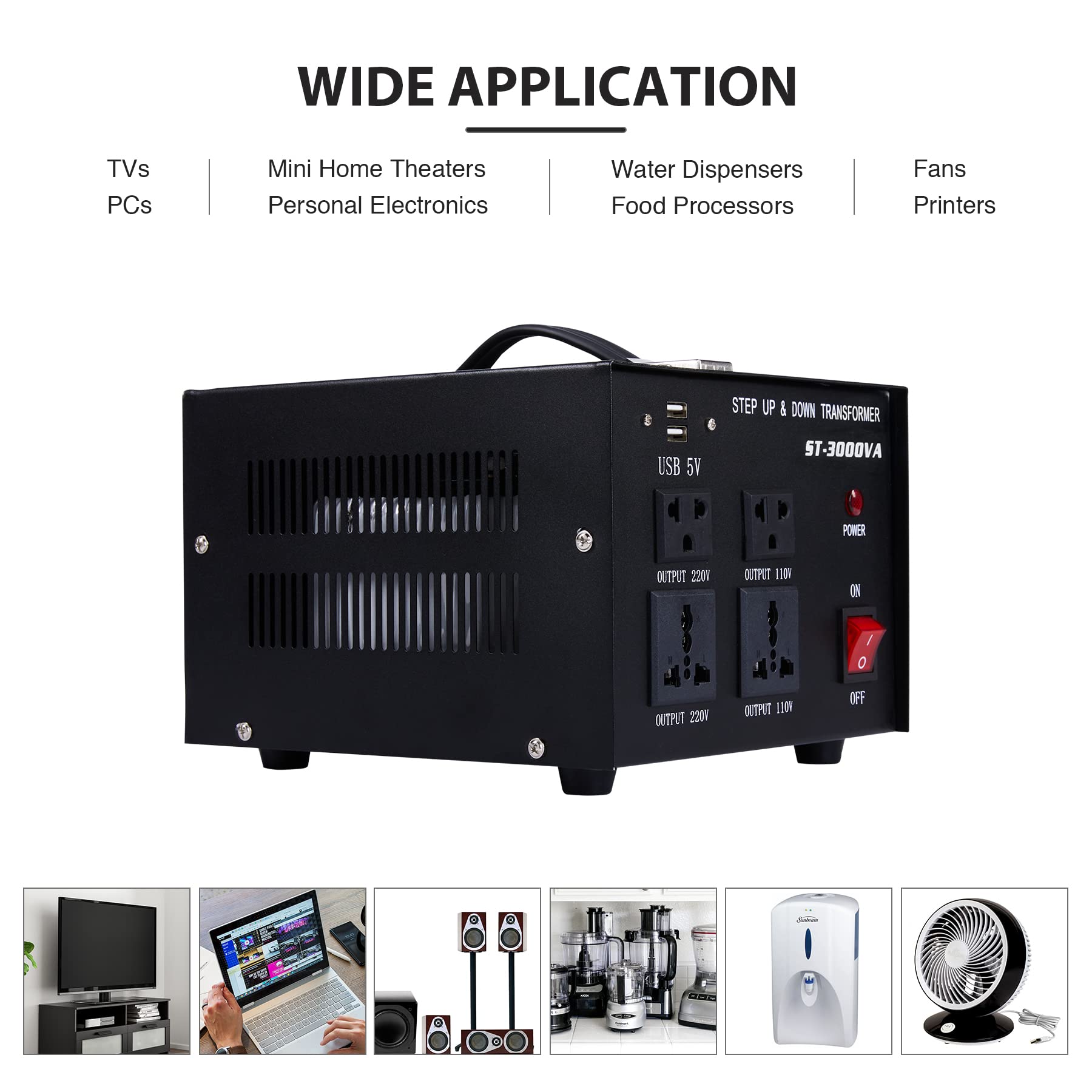 CO-Z Step Up & Down Transformer 3000W, PC & Appliances Uninterruptible Power Supply Outlet Accessory, 110V to 220V/220V to 110V Voltage Converter w 5V USB Outlets Ports, US, & Universal Sockets