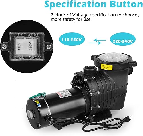 Miniatura 2 de Bomba de piscina sobre el suelo, bomba de piscina, bomba de piscina de doble voltaje de 1.5 HP 115230 V sobre el suelo con cesta coladora y 4