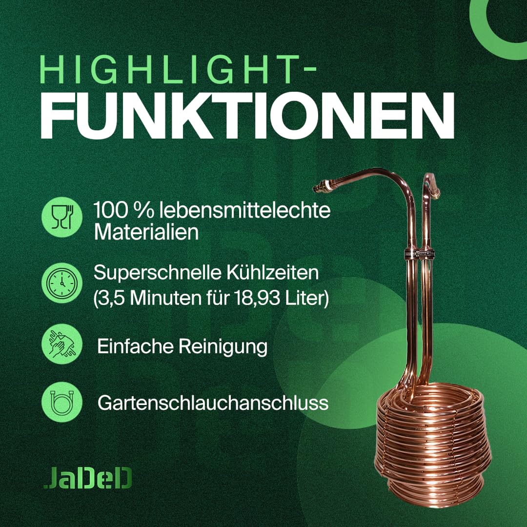 Jaded Brewing Scylla Kupfer-Würzekühler für Bierbrauset | Dreifachspiral-Immersionskühler für All-in-One | Passend für Grainfather, Brewzilla, Anvil Foundry | Für Kessel mit Heizelementen