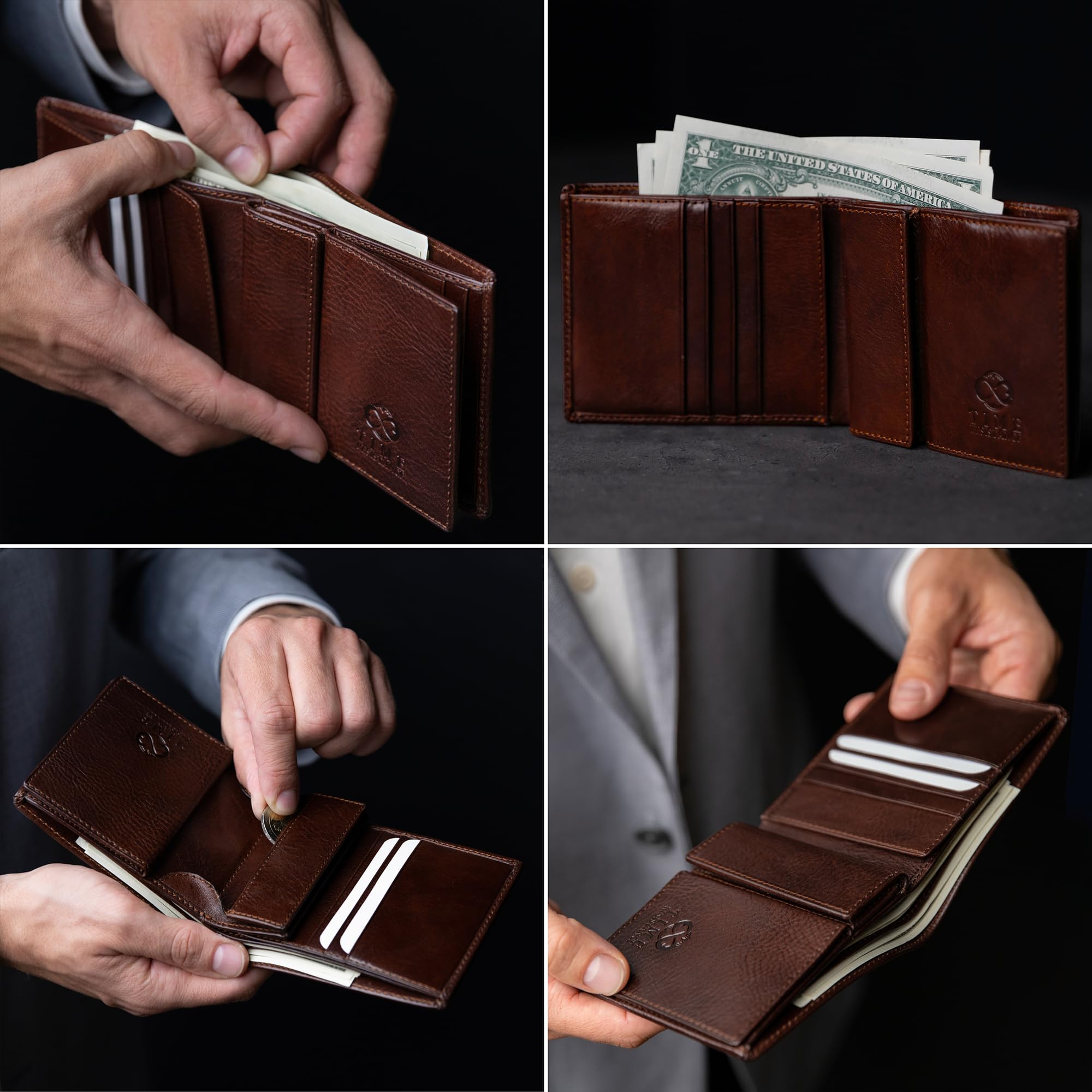 Time Resistance Herren-Geldbörse aus Leder – minimalistisches Geldbörsen-Design mit Kreditkartenhalter, magnetischem Münzhalter und Bargeldfächern
