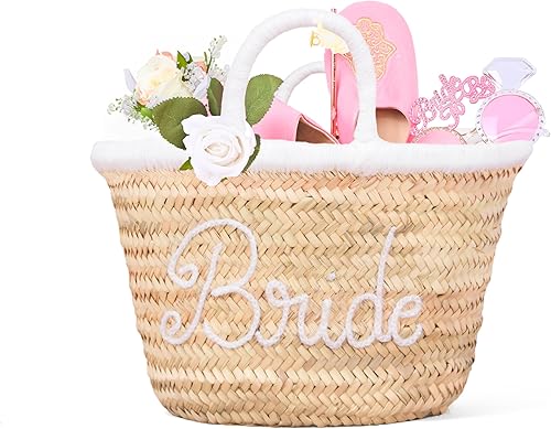 KING OF HANDMADE Bolsa de paja tejida hecha a mano, bolsa de regalo de cumpleaños para ella, regalos con monograma para mujeres, bolsa de regalo