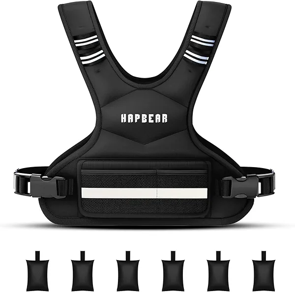HAPBEAR Adjustable Weighted Vest for Men and Women, 4-10 lbs with 6 Ironsand Weights and Large Pocket Includes kettlebell pouch for Workout, Strength Training, Running, Walking, Weight Loss