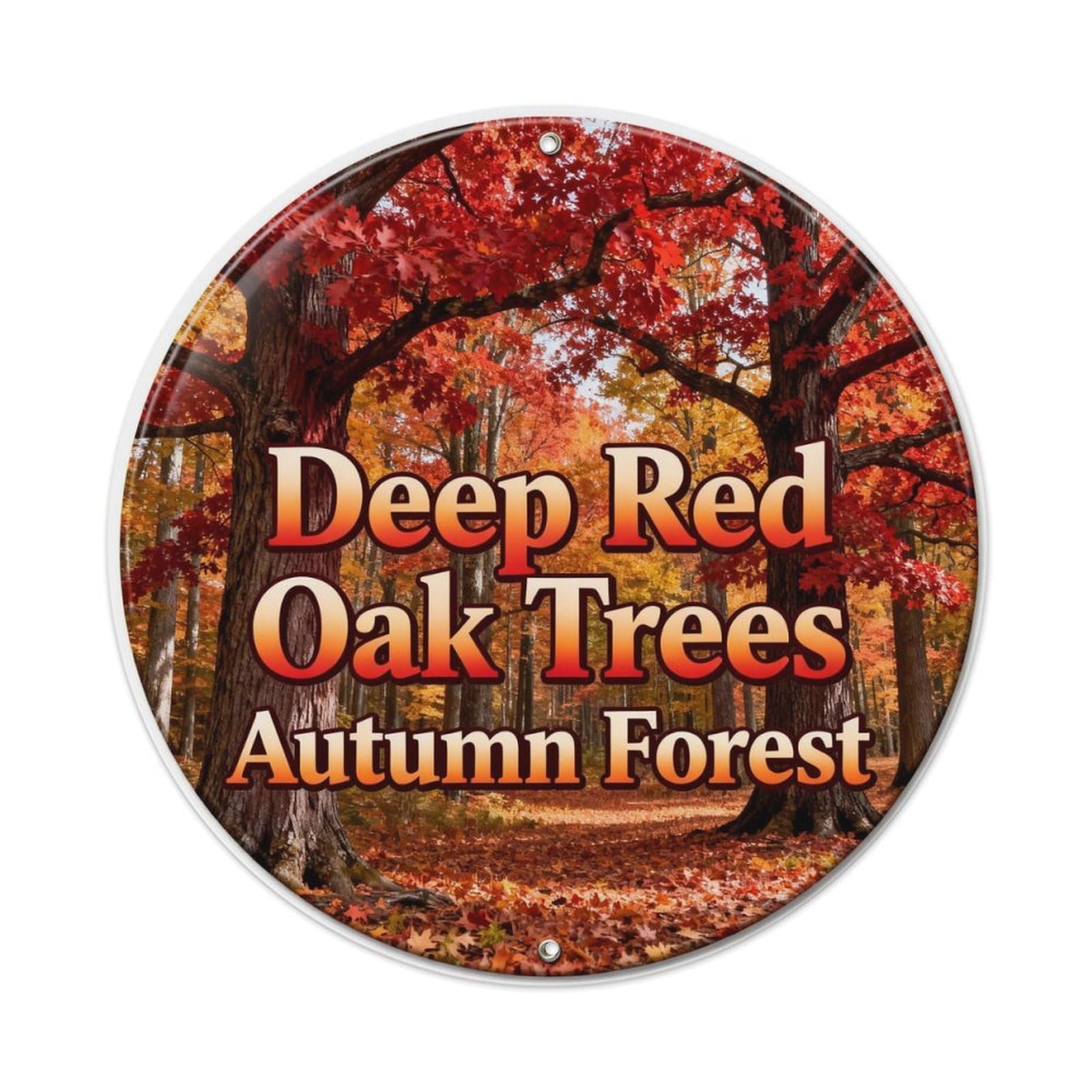 Deep Red Oak Trees Autumn Forest Metal Tin Sign Plaque