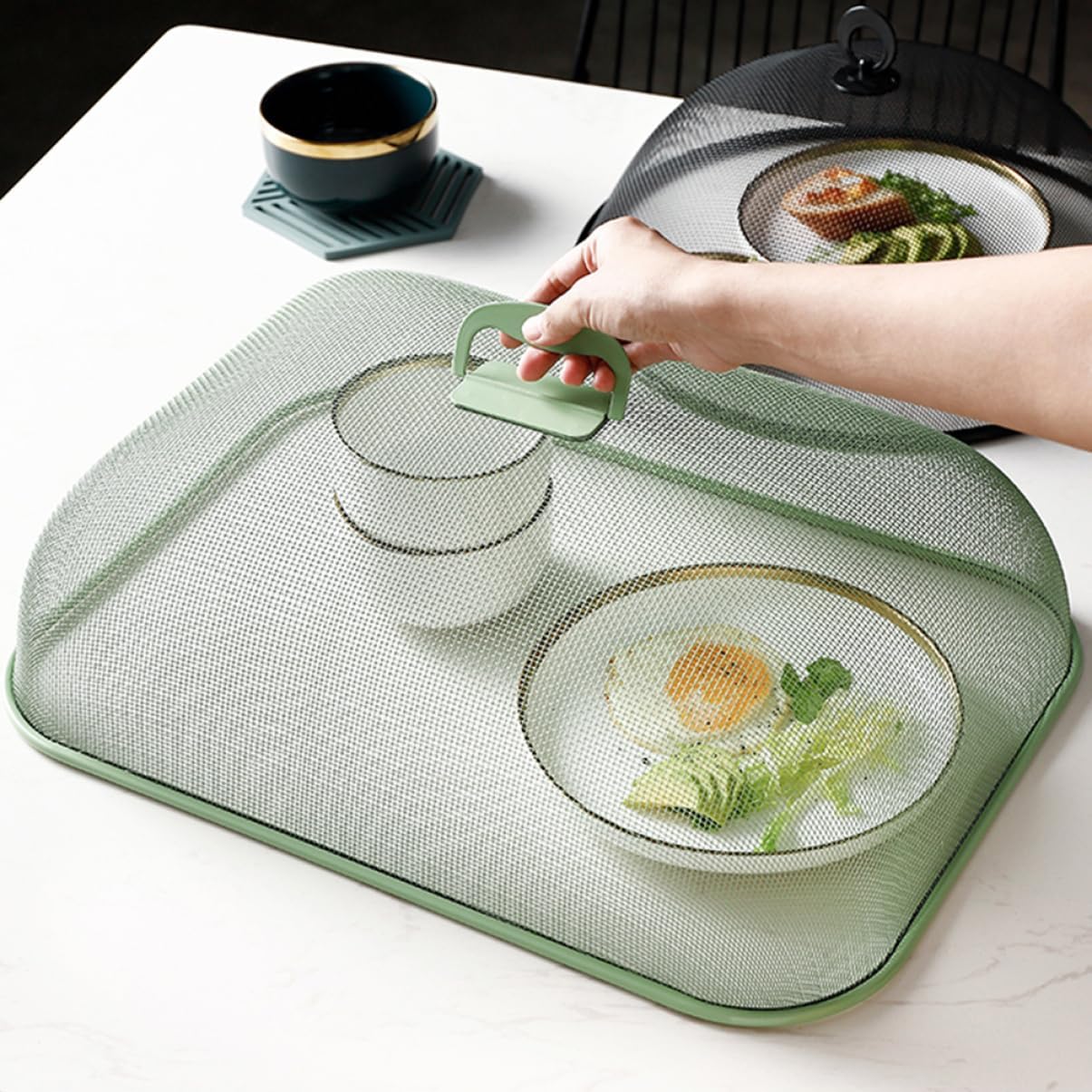 Green Iron Art Food Cover Tent Protector Practical Mesh Umbrella Screen for Leftovers for Bbqs Picnics and Camping