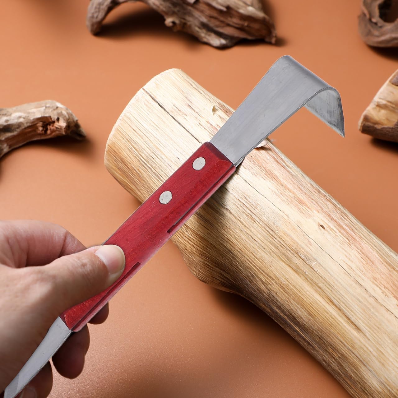 HANABASS Gardening Bark Scraping Tool, Tree Bark Removal Tool with Wooden Handle for Grafting Debarking Orchard Fruit Trees