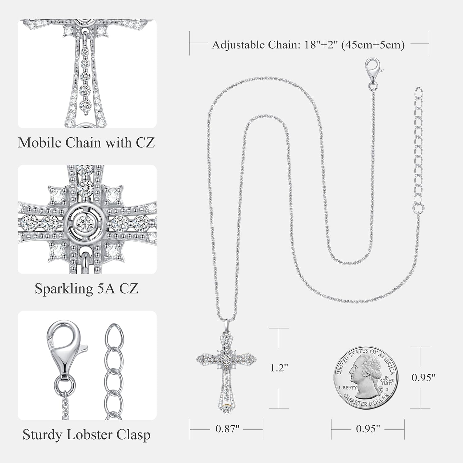 E Cross Necklace for Women, 18K Yellow or White Gold Plated Sterling Silver Cross Pendant - Birthday Anniversary Valentine's Day Religious Christian Jewelry Gifts for Her Women Wife Girlfriend Mom - Image 4